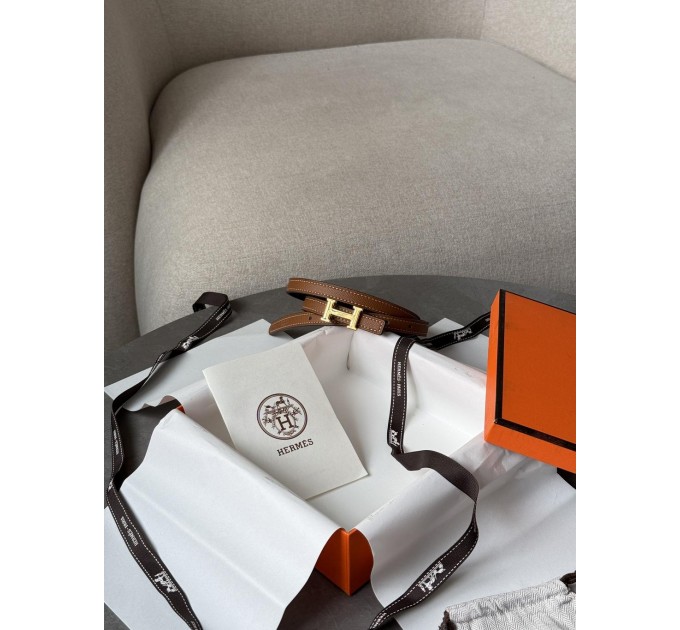 Розкішний ремінь Hermès Mini Constance H у коричневому з золотом