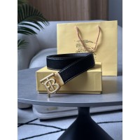 Burberry Leather TB Belt Black/Tan/Gold