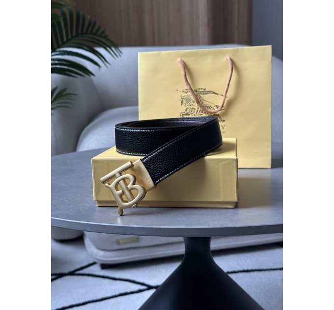 Ремінь Burberry TB: чорна шкіра, золотий акцент