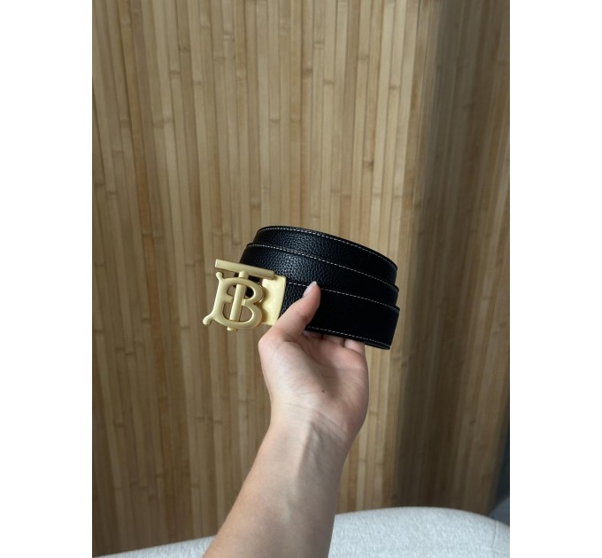 Ремінь Burberry TB: чорна шкіра, золотий акцент