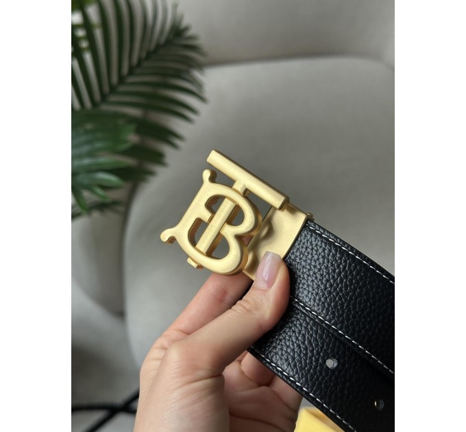 Ремінь Burberry TB: чорна шкіра, золотий акцент