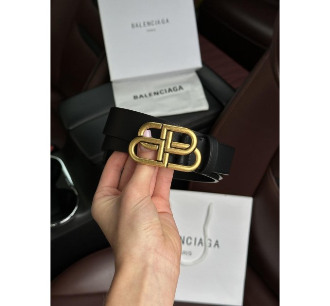 Тонкий ремінь Balenciaga: чорна теляча шкіра та старе золото