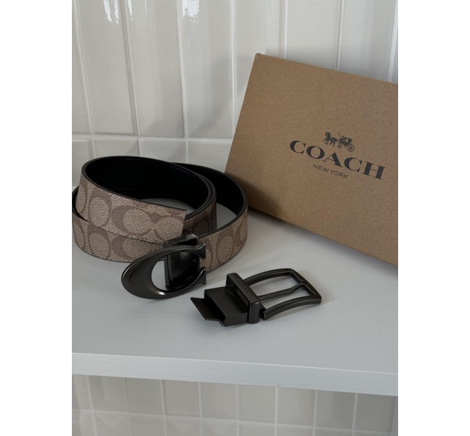 Ремінь Coach Belt Kit: бежева канва + дві чорні бляшки
