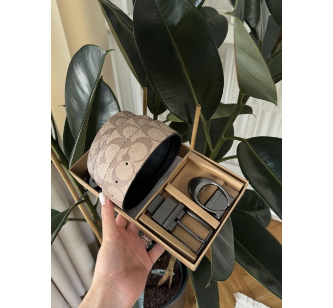 Ремінь Coach Belt Kit: бежева канва + дві чорні бляшки