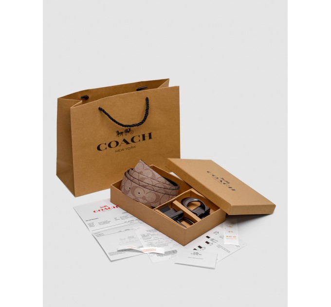 Ремінь Coach Belt Kit: бежева канва + дві чорні бляшки