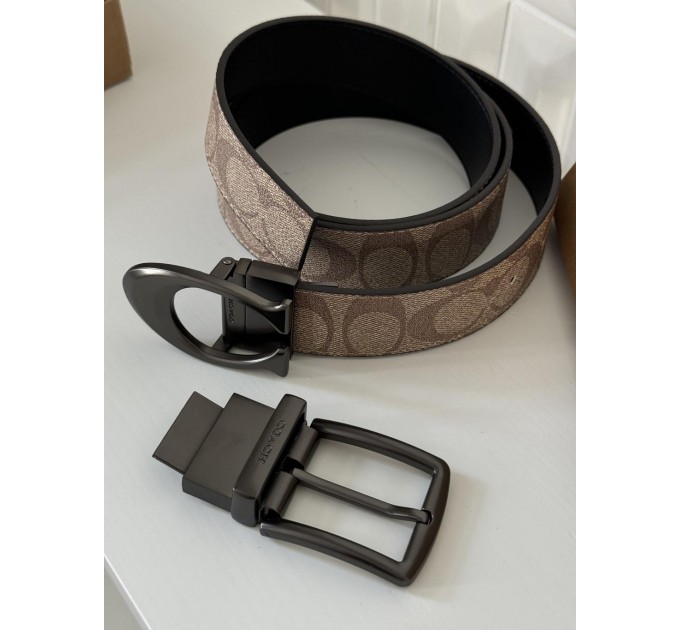 Ремінь Coach Belt Kit: бежева канва + дві чорні бляшки