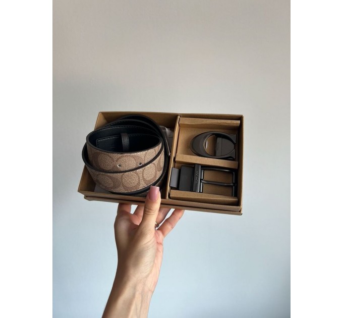 Ремінь Coach Belt Kit: бежева канва + дві чорні бляшки