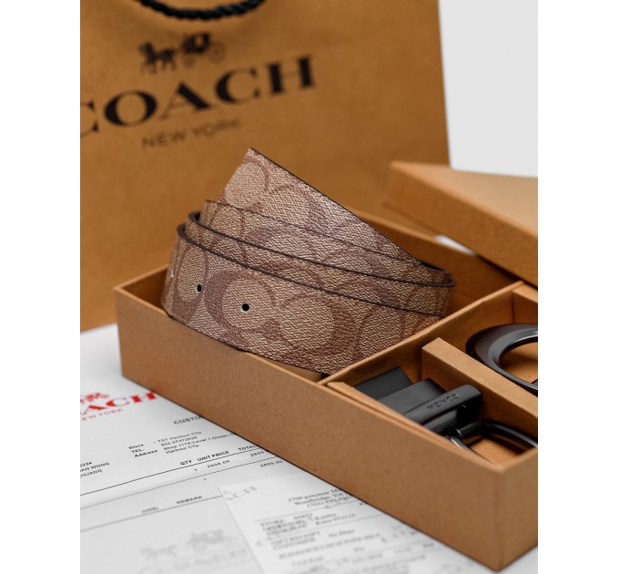 Ремінь Coach Belt Kit: бежева канва + дві чорні бляшки