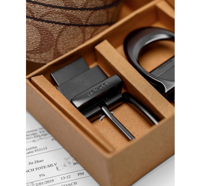 Ремінь Coach Belt Kit: бежева канва + дві чорні бляшки
