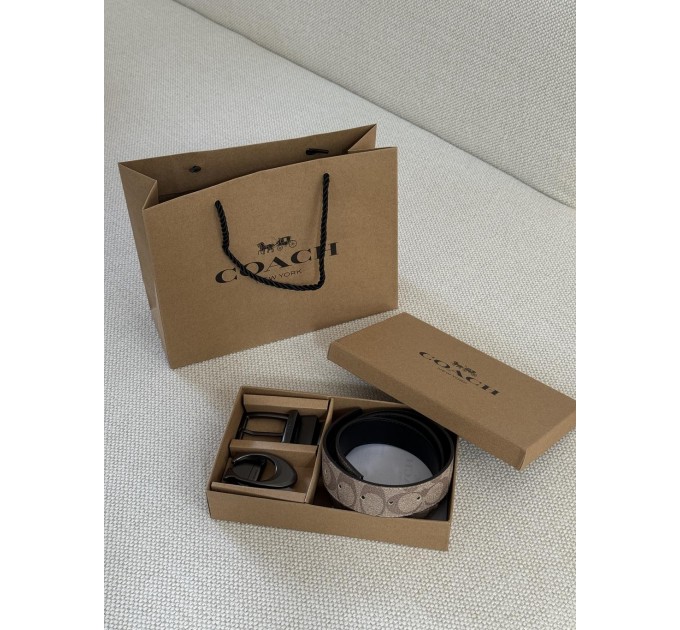 Ремінь Coach Belt Kit: бежева канва + дві чорні бляшки