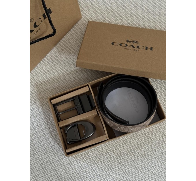 Ремінь Coach Belt Kit: бежева канва + дві чорні бляшки