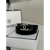 Chanel Leather Belt Black/Silver
