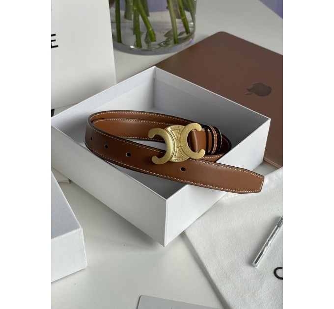 Ремінь Celine Medium Triomphe: коричнева шкіра Taurillon та золото