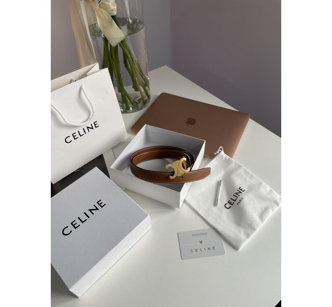Ремінь Celine Medium Triomphe: коричнева шкіра Taurillon та золото