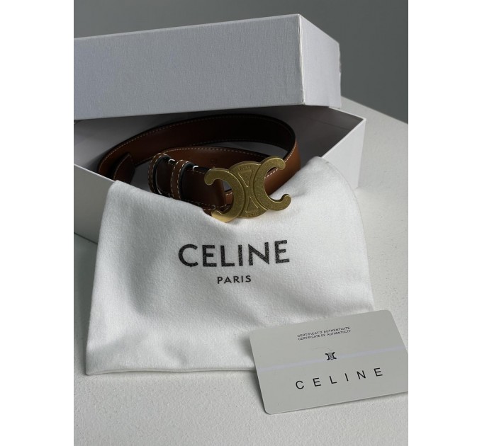 Ремінь Celine Medium Triomphe: коричнева шкіра Taurillon та золото