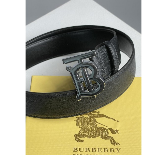 Ремінь Burberry TB: чорна шкіра, контрастна прострочка та срібло