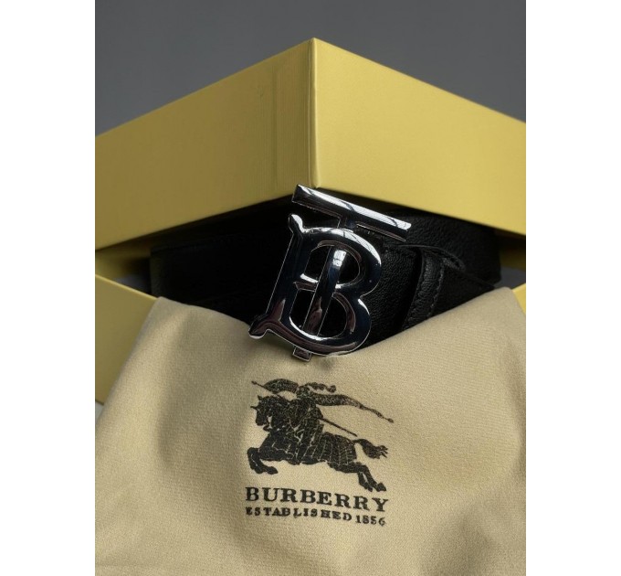 Ремінь Burberry TB: чорна шкіра, контрастна прострочка та срібло
