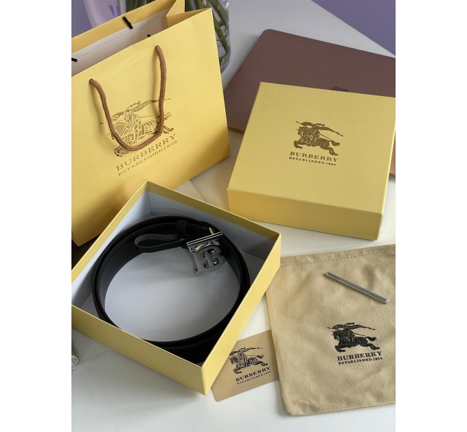Ремінь Burberry TB: чорна шкіра, контрастна прострочка та срібло
