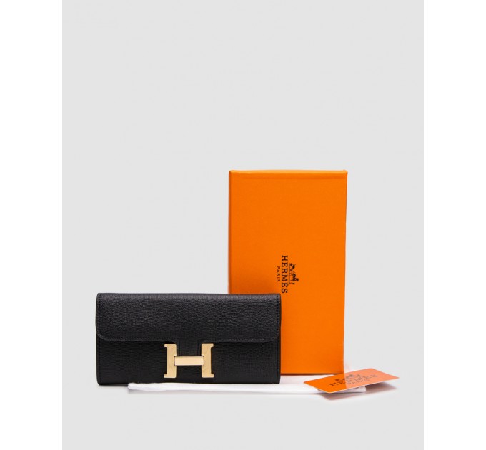 Гаманець Hermès Constance Long To Go: чорна шкіра та золого кольору H