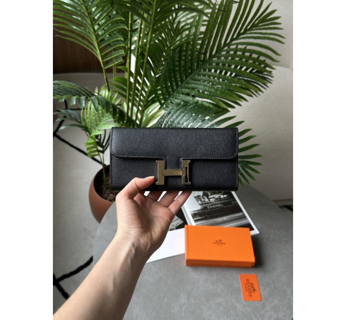 Гаманець Hermès Constance Long To Go: чорна шкіра та золого кольору H