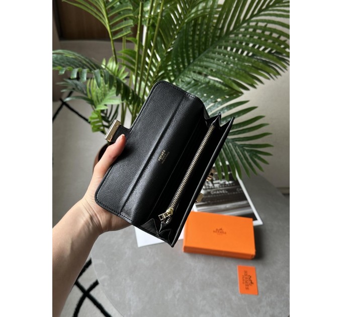 Гаманець Hermès Constance Long To Go: чорна шкіра та золого кольору H