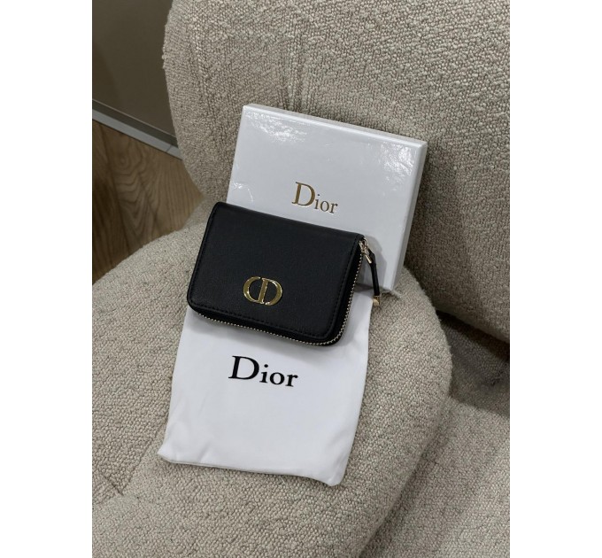 Гаманець Dior 30 Montaigne: чорна шкіра та золота фурнітура