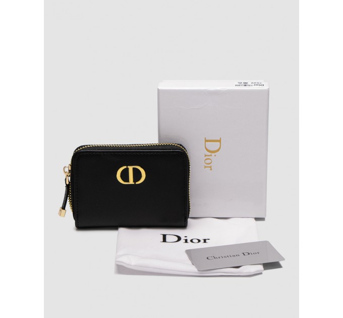 Гаманець Dior 30 Montaigne: чорна шкіра та золота фурнітура