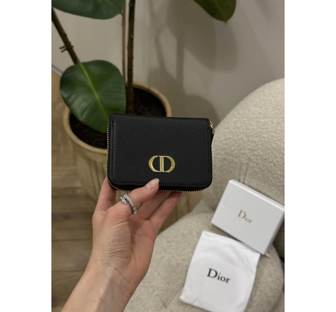 Гаманець Dior 30 Montaigne: чорна шкіра та золота фурнітура