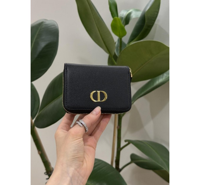 Гаманець Dior 30 Montaigne: чорна шкіра та золота фурнітура