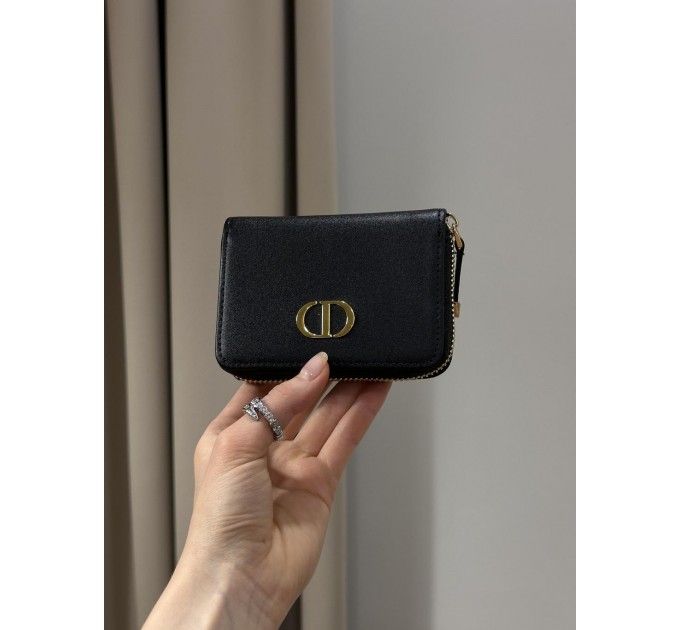 Гаманець Dior 30 Montaigne: чорна шкіра та золота фурнітура