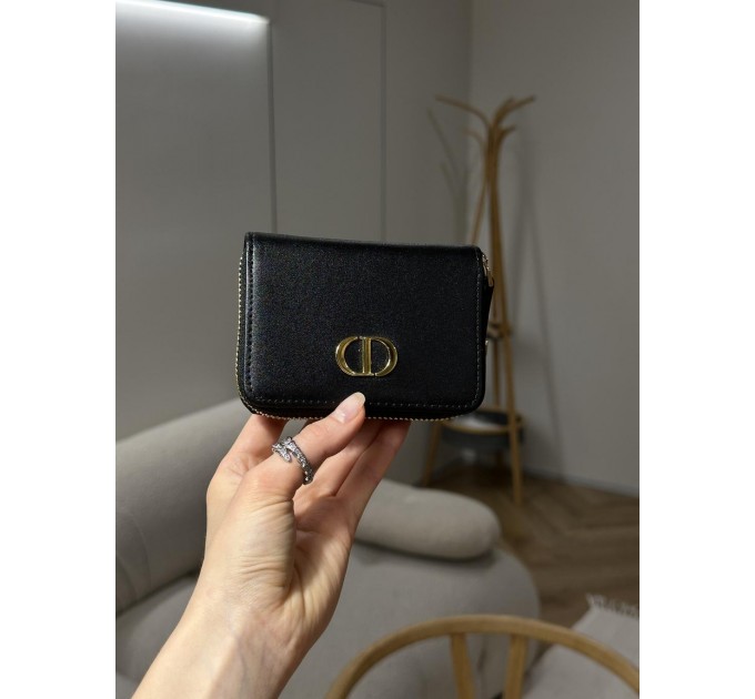 Гаманець Dior 30 Montaigne: чорна шкіра та золота фурнітура