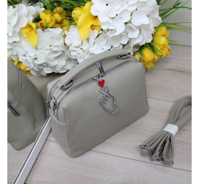 Фісташкова крос-боді з екошкіри на два відділення